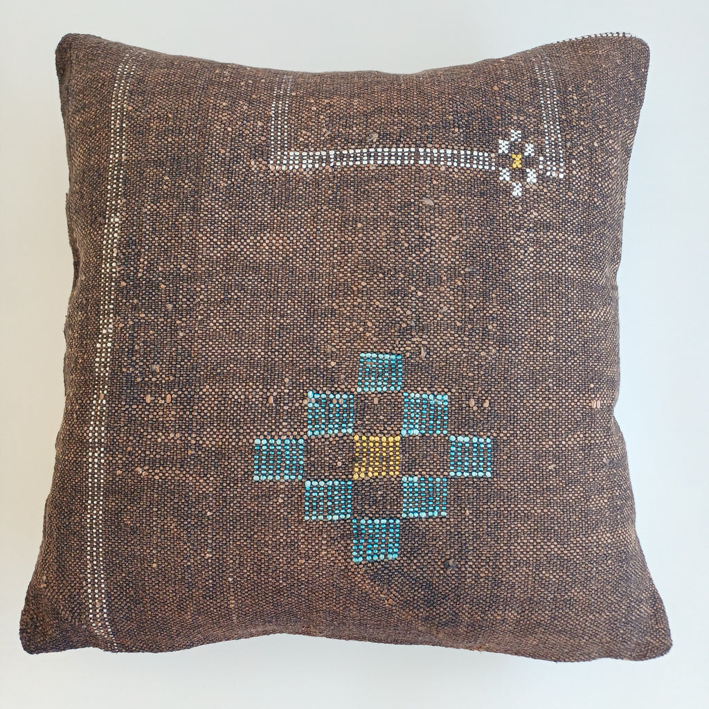 Moroccan Handmade Charcoal Brown Cactus Silk Cushion Cover 20''x20'' / 50x50 CM