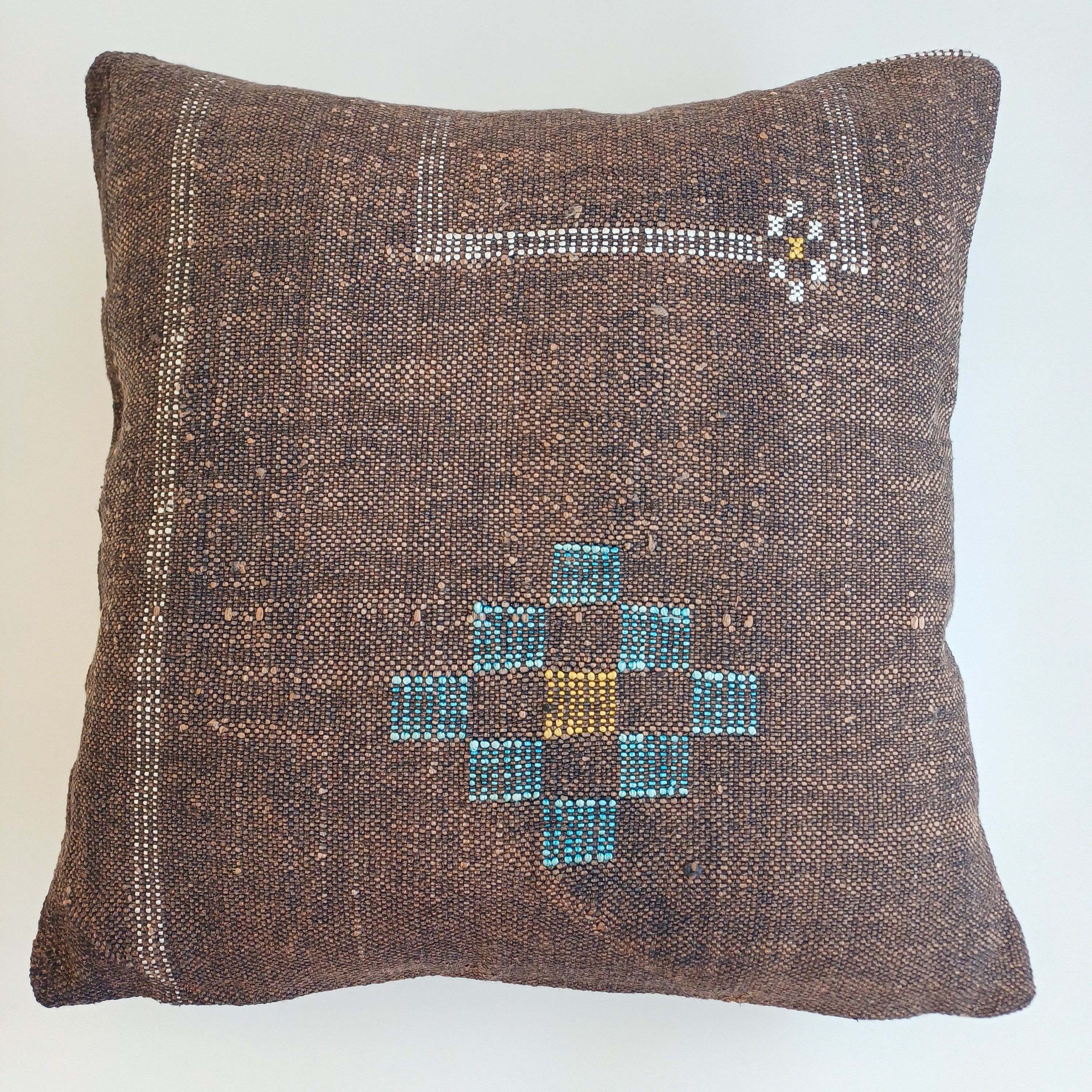 Moroccan Handmade Charcoal Brown Cactus Silk Cushion Cover 20''x20'' / 50x50 CM