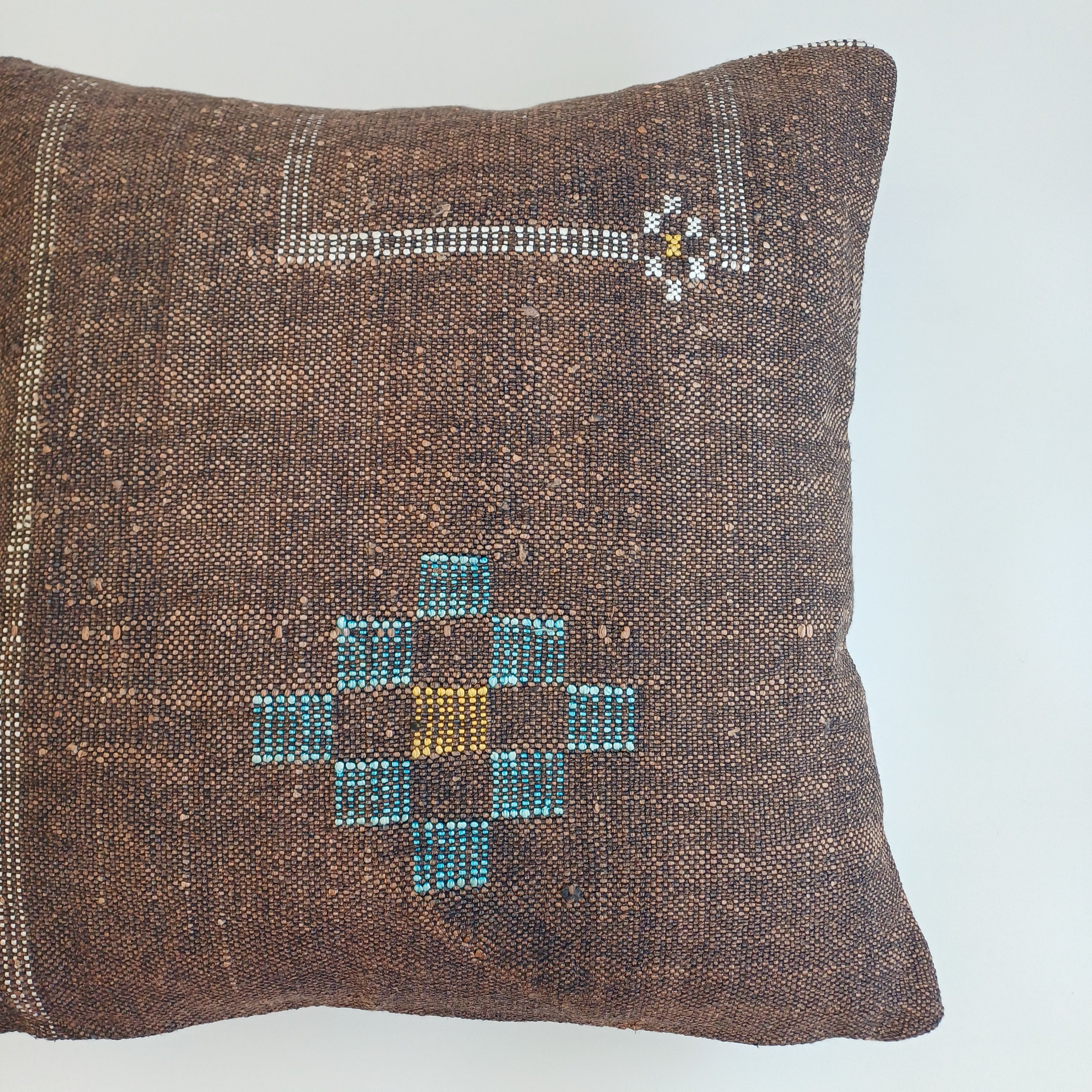 Moroccan Handmade Charcoal Brown Cactus Silk Cushion Cover 20''x20'' / 50x50 CM