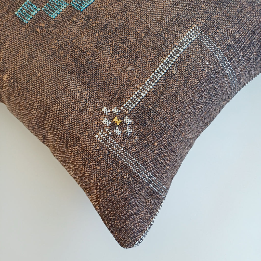 Moroccan Handmade Charcoal Brown Cactus Silk Cushion Cover 20''x20'' / 50x50 CM