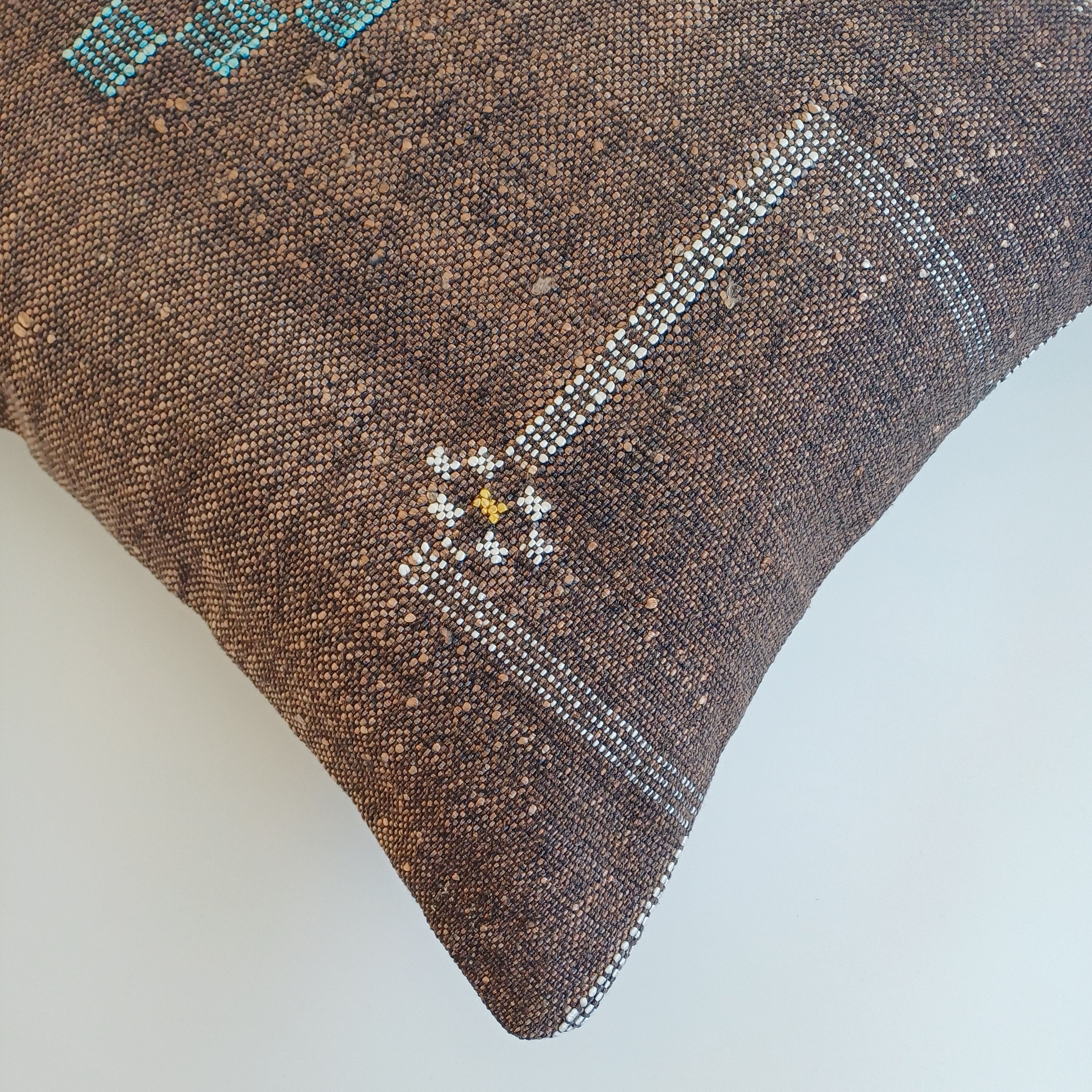 Moroccan Handmade Charcoal Brown Cactus Silk Cushion Cover 20''x20'' / 50x50 CM