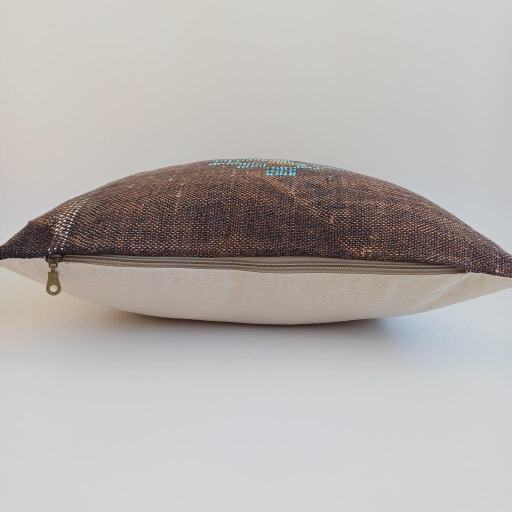 Moroccan Handmade Charcoal Brown Cactus Silk Cushion Cover 20''x20'' / 50x50 CM