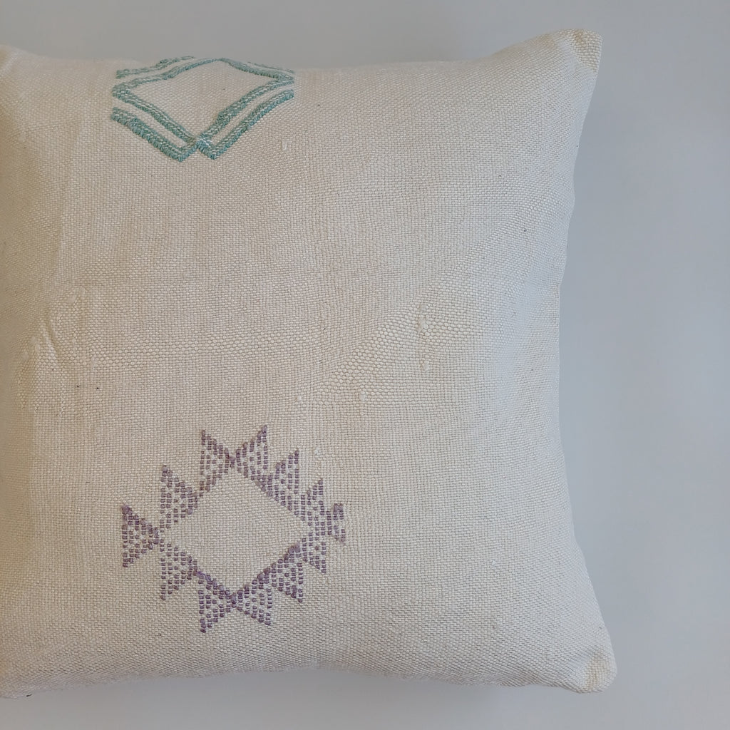 Moroccan Handmade Cream White Cactus Silk Cushion Cover 20''x20'' / 50x50 CM