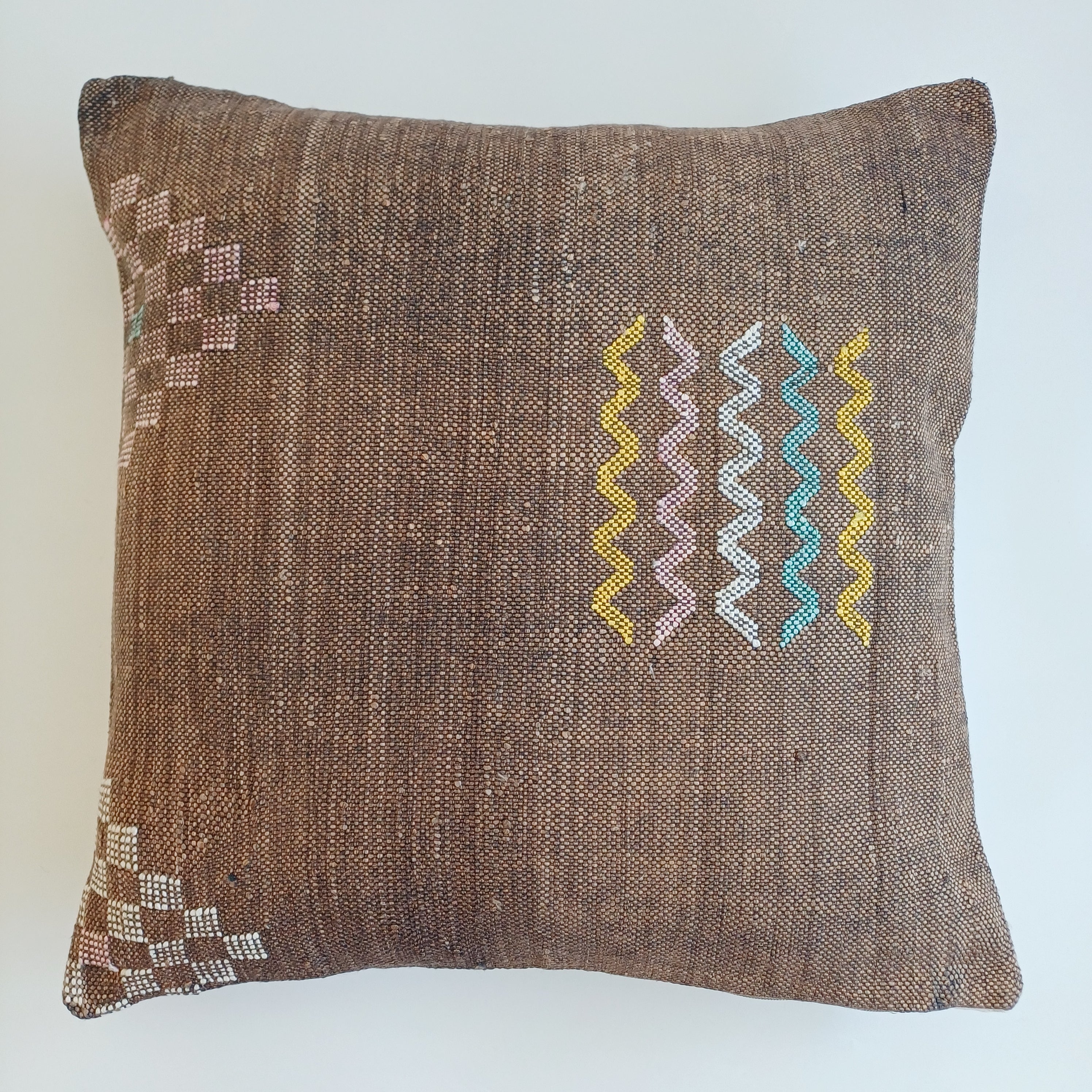 Moroccan Handmade Charcoal Brown Cactus Silk Cushion Cover 20''x20'' / 50x50 CM