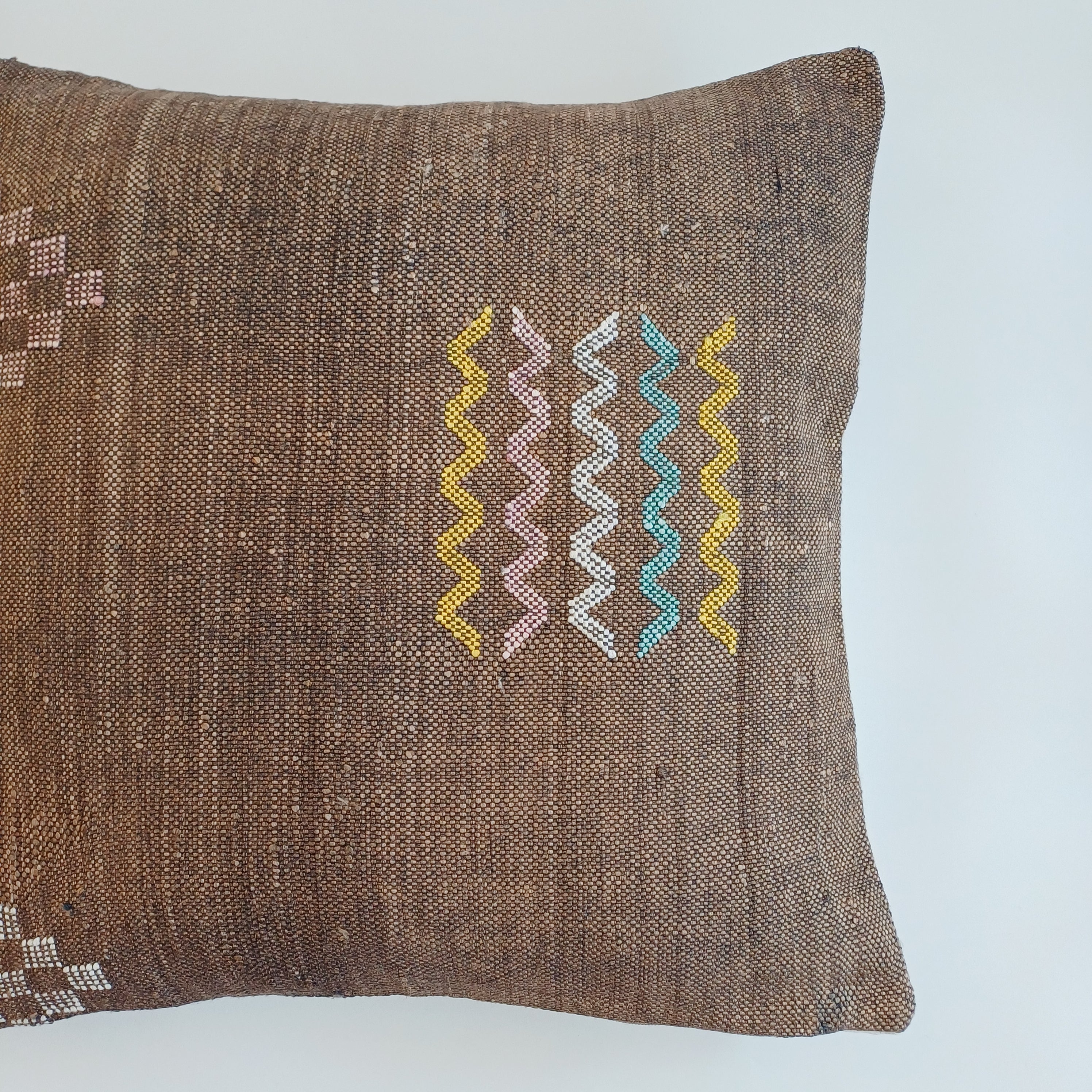 Moroccan Handmade Charcoal Brown Cactus Silk Cushion Cover 20''x20'' / 50x50 CM