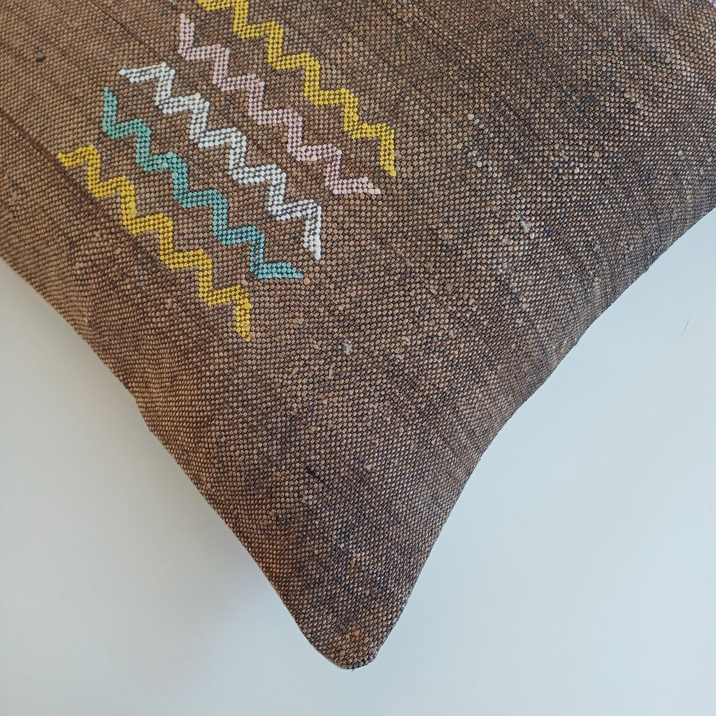 Moroccan Handmade Charcoal Brown Cactus Silk Cushion Cover 20''x20'' / 50x50 CM