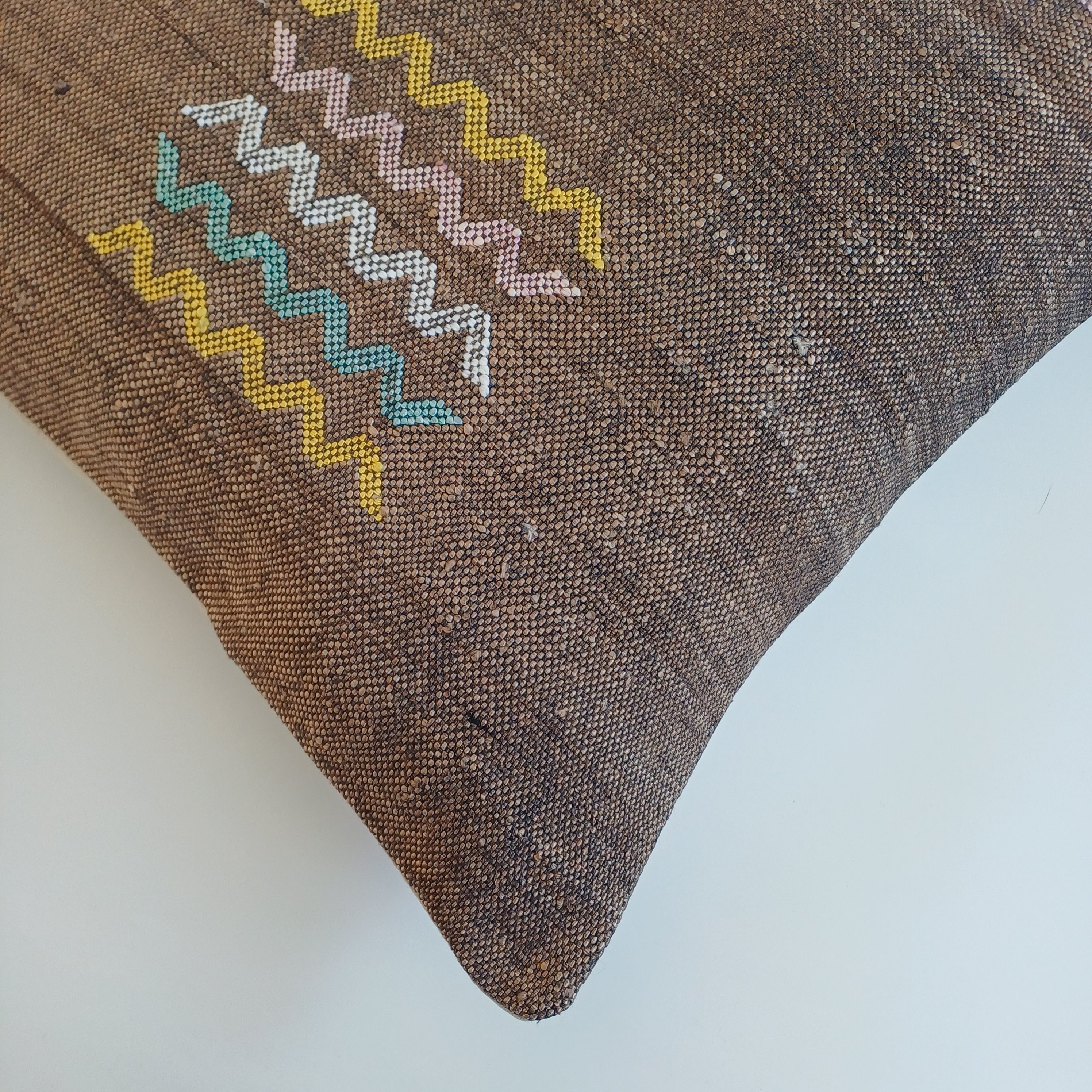 Moroccan Handmade Charcoal Brown Cactus Silk Cushion Cover 20''x20'' / 50x50 CM