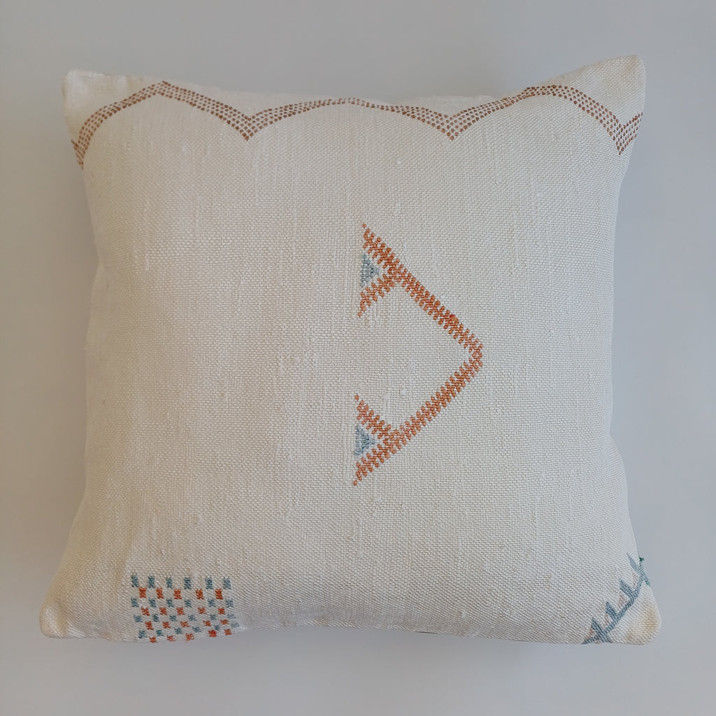 Moroccan Handmade Cream White Cactus Silk Cushion Cover 20''x20'' / 50x50 CM