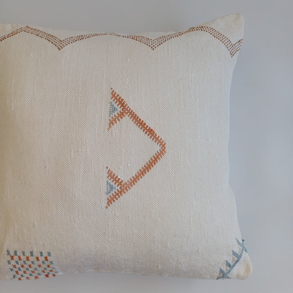 Moroccan Handmade Cream White Cactus Silk Cushion Cover 20''x20'' / 50x50 CM