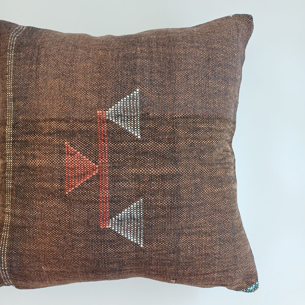 Moroccan Handmade Charcoal Brown Cactus Silk Cushion Cover 20''x20'' / 50x50 CM