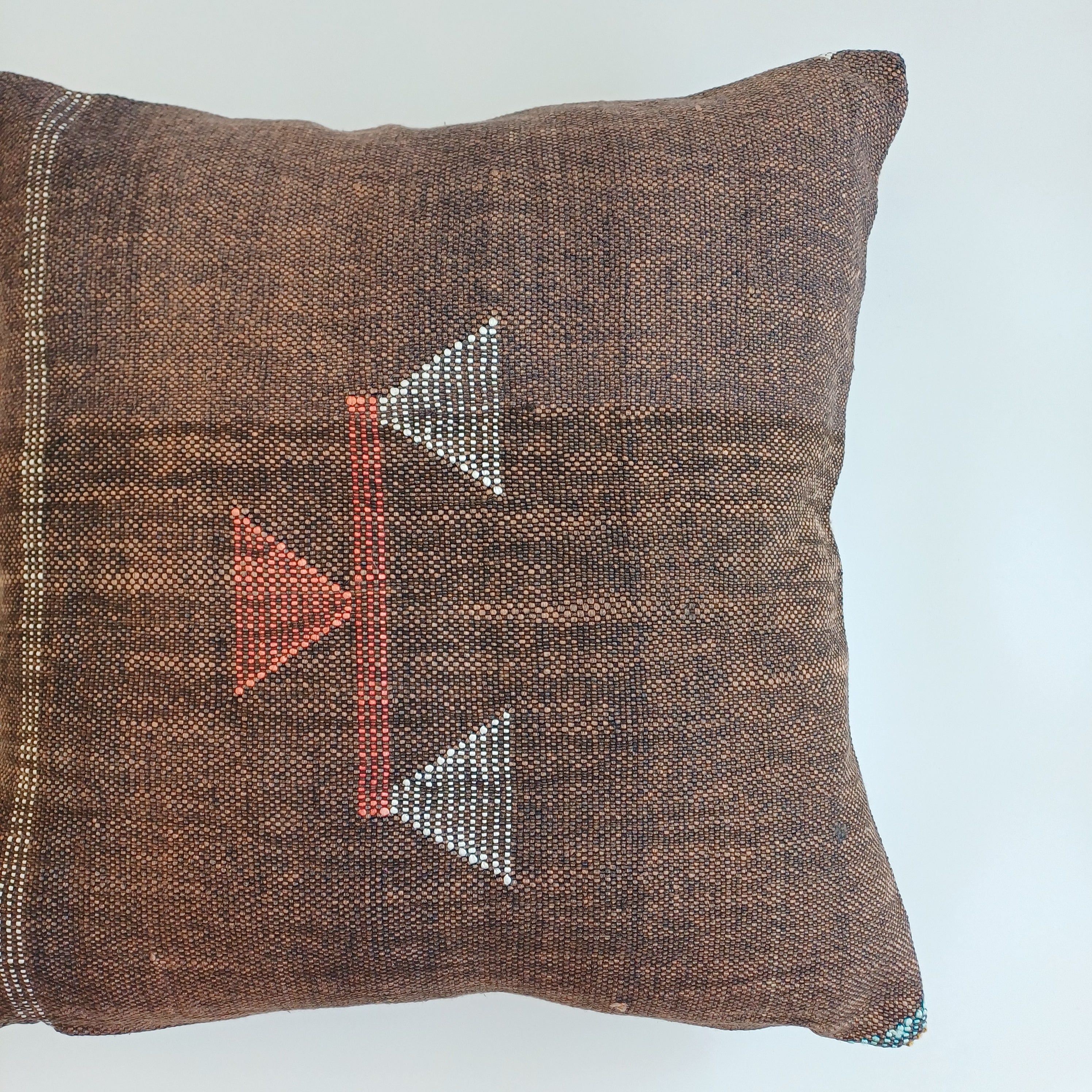 Moroccan Handmade Charcoal Brown Cactus Silk Cushion Cover 20''x20'' / 50x50 CM