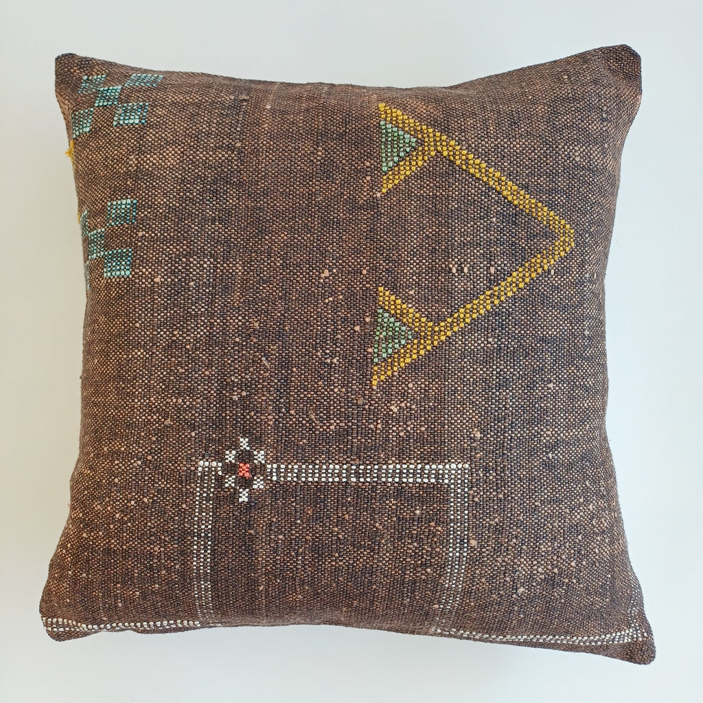 Moroccan Handmade Charcoal Brown Cactus Silk Cushion Cover 19''x19'' / 47x47 CM