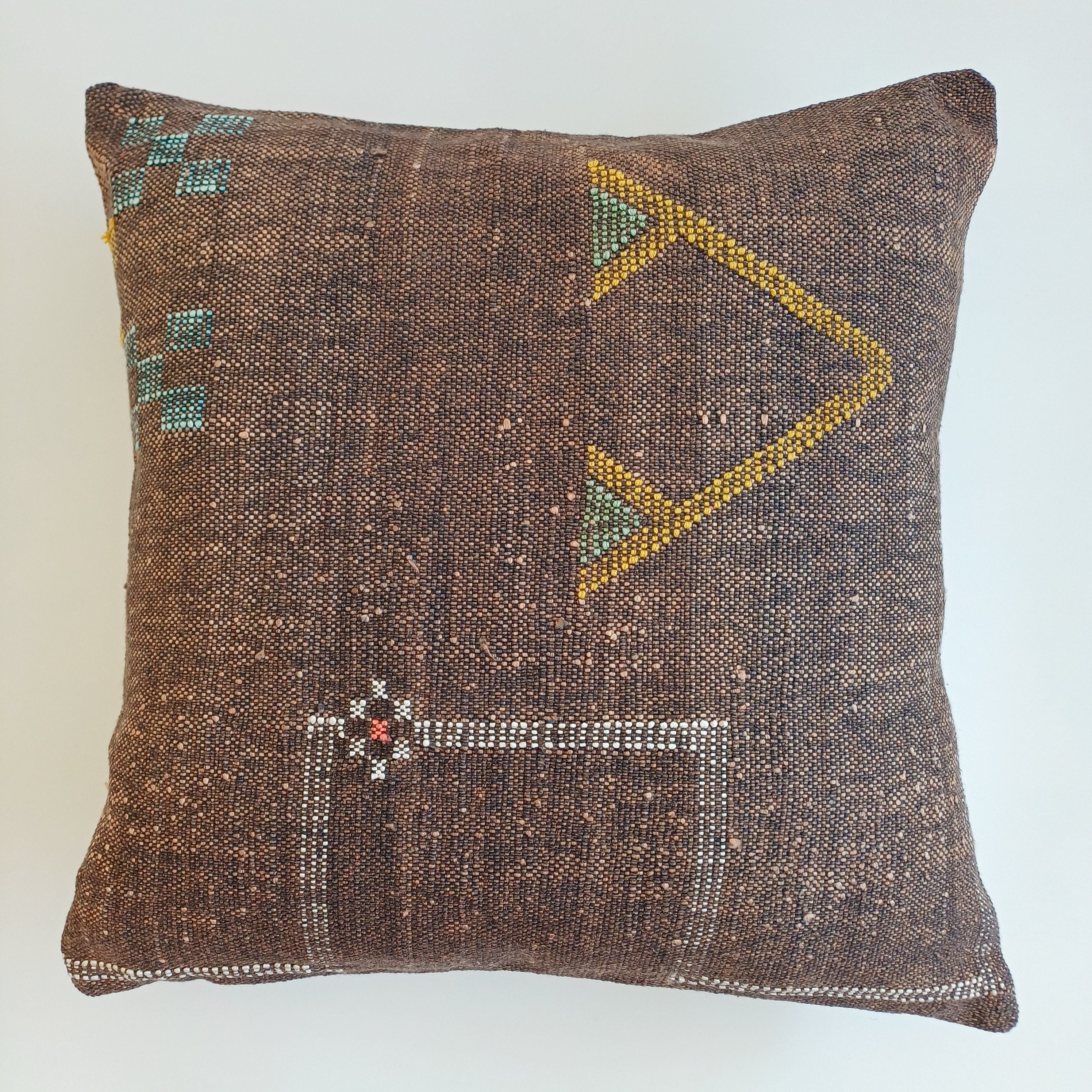 Moroccan Handmade Charcoal Brown Cactus Silk Cushion Cover 19''x19'' / 47x47 CM