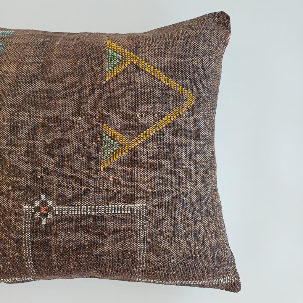 Moroccan Handmade Charcoal Brown Cactus Silk Cushion Cover 19''x19'' / 47x47 CM