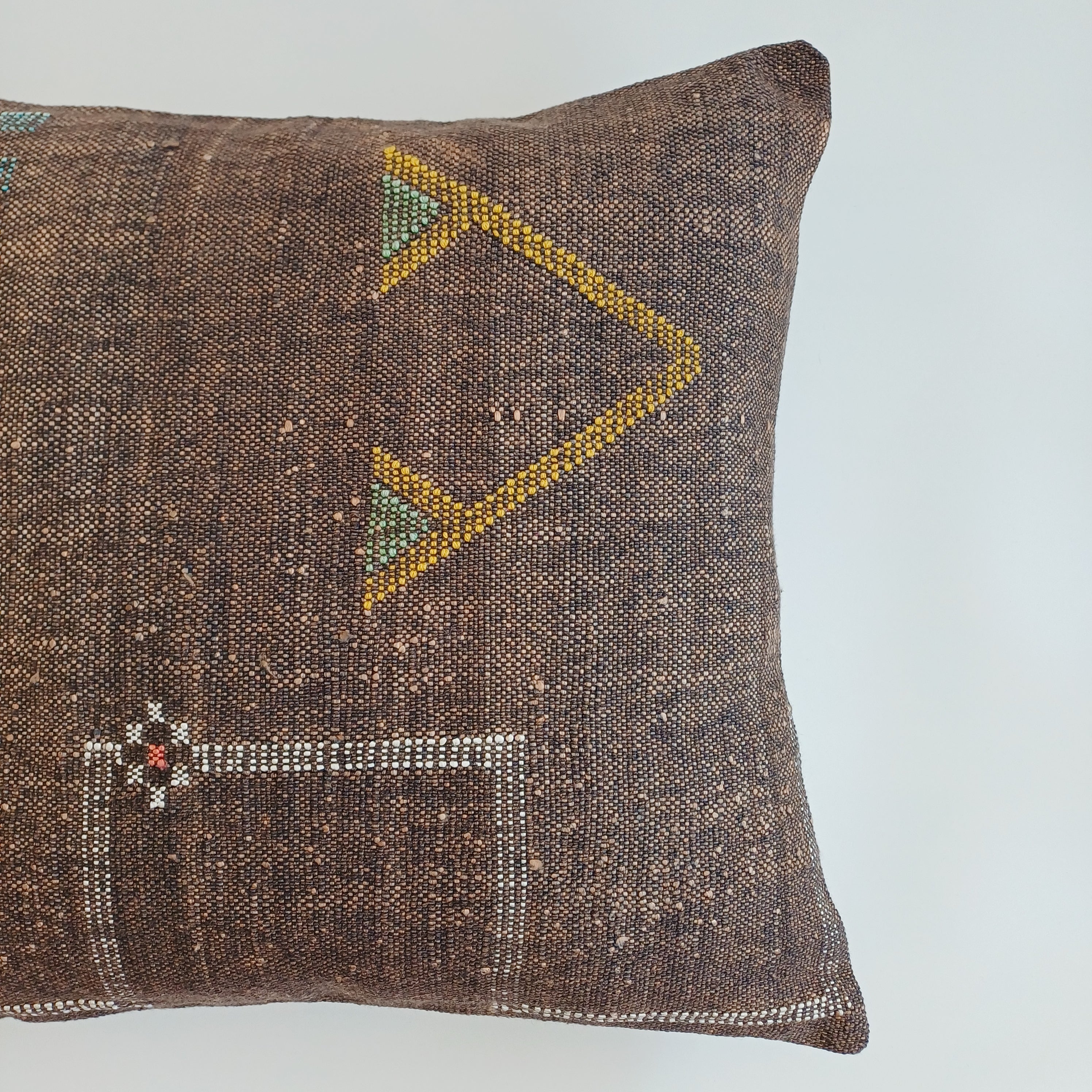 Moroccan Handmade Charcoal Brown Cactus Silk Cushion Cover 19''x19'' / 47x47 CM