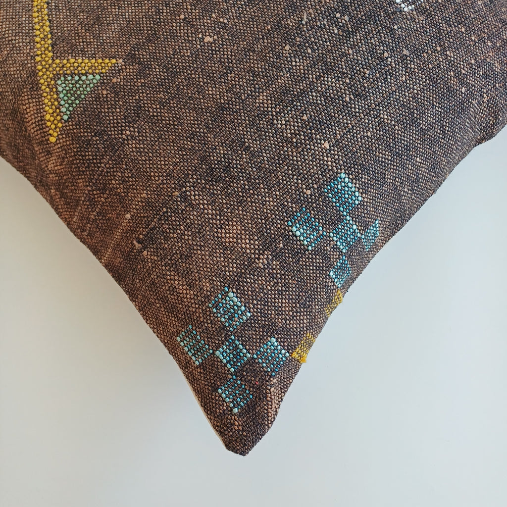 Moroccan Handmade Charcoal Brown Cactus Silk Cushion Cover 19''x19'' / 47x47 CM