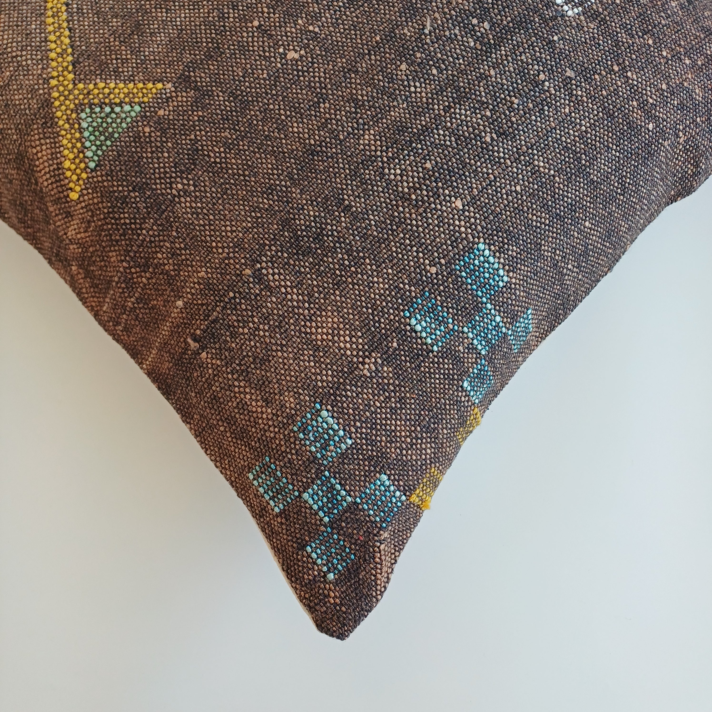 Moroccan Handmade Charcoal Brown Cactus Silk Cushion Cover 19''x19'' / 47x47 CM