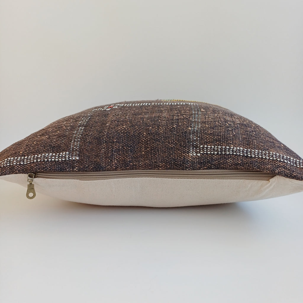 Moroccan Handmade Charcoal Brown Cactus Silk Cushion Cover 19''x19'' / 47x47 CM