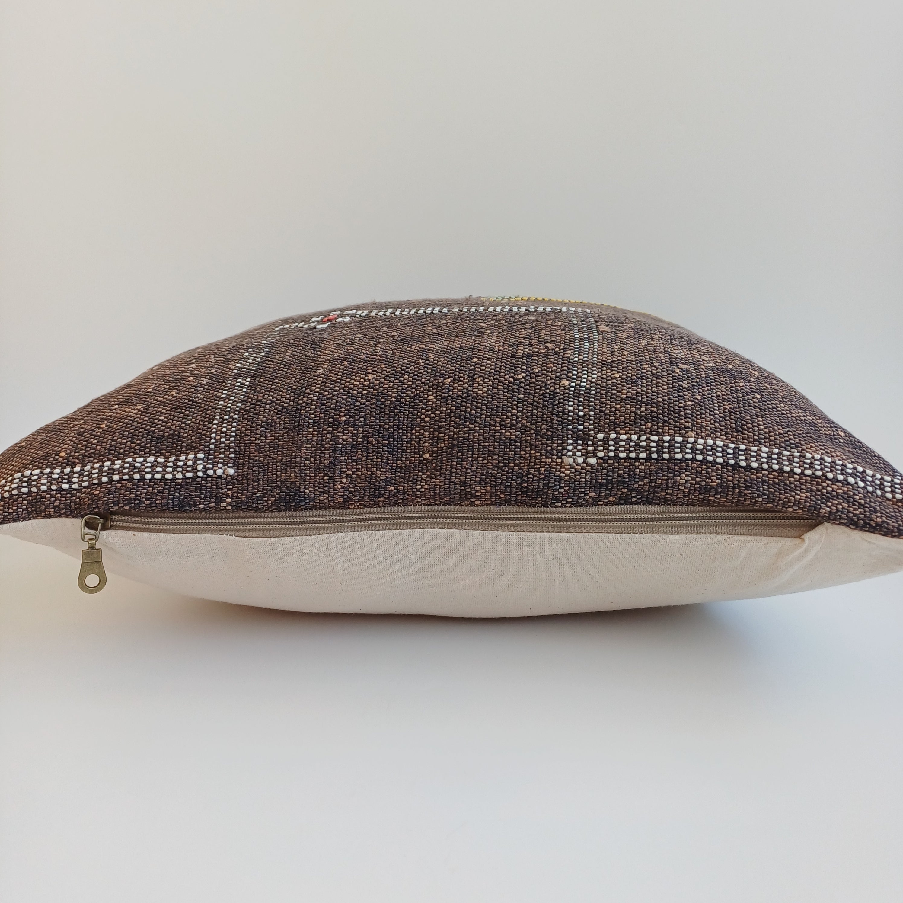 Moroccan Handmade Charcoal Brown Cactus Silk Cushion Cover 19''x19'' / 47x47 CM