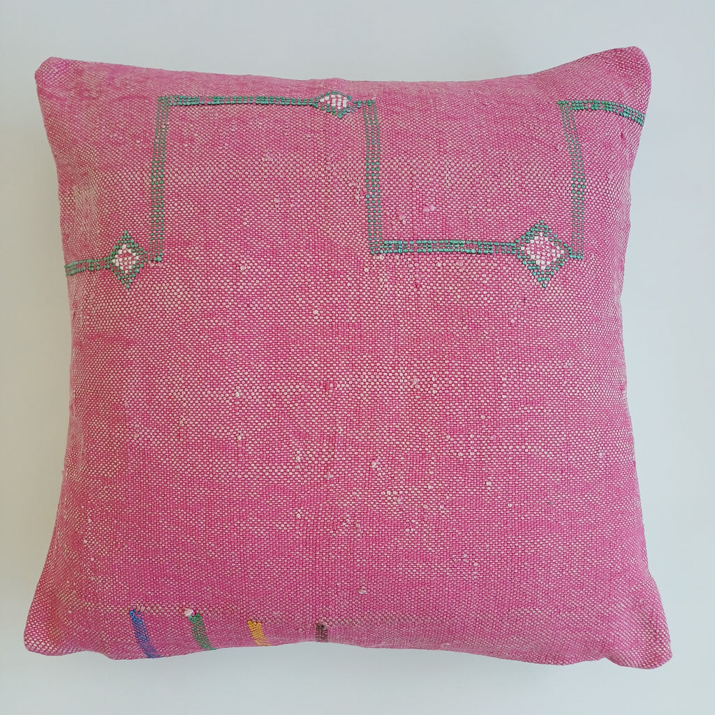 Moroccan Handmade Pink Cactus Silk Cushion Cover 20''x20'' / 50x50 CM