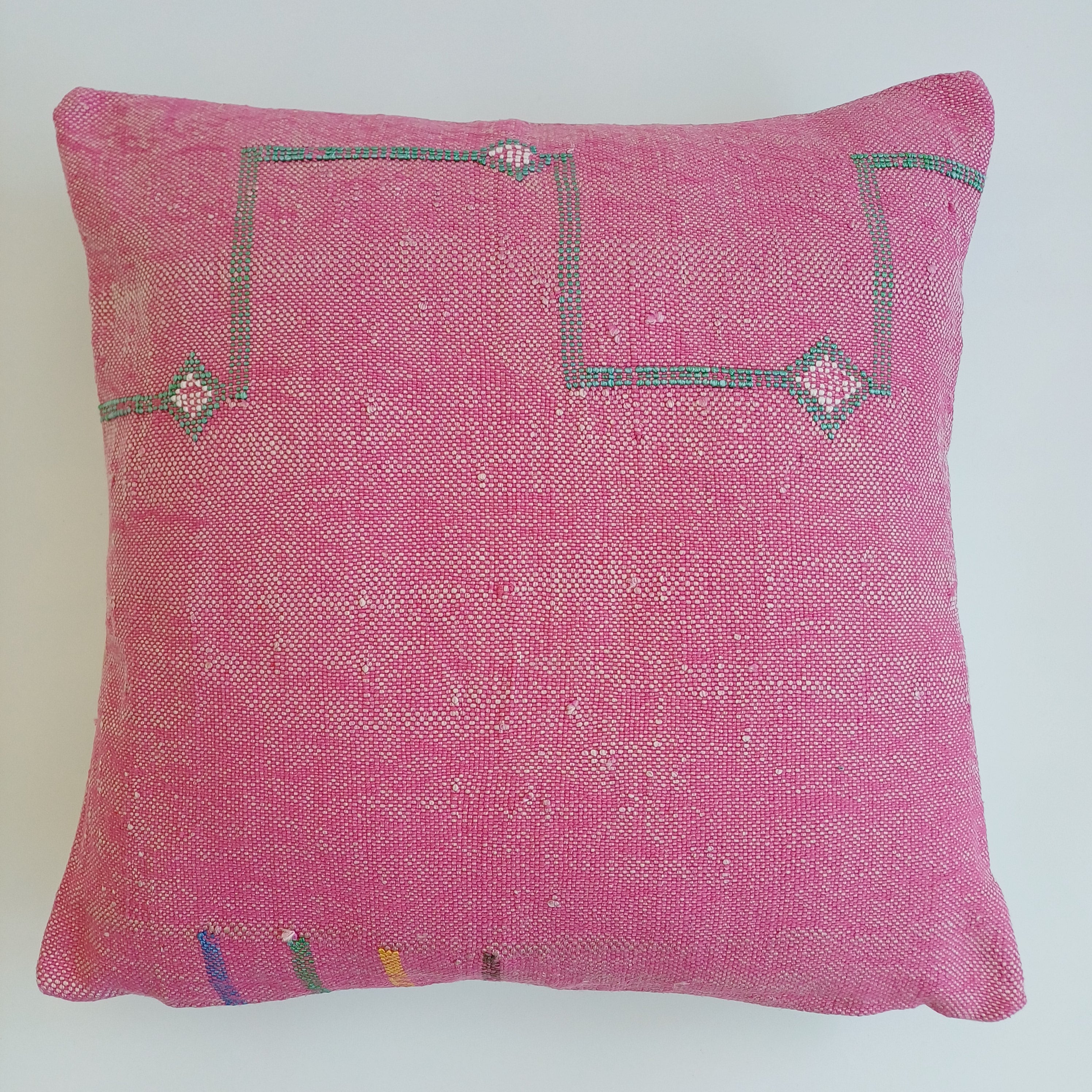 Moroccan Handmade Pink Cactus Silk Cushion Cover 20''x20'' / 50x50 CM