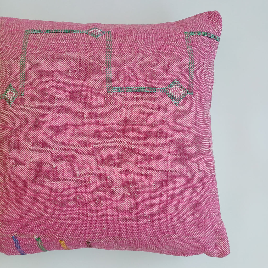 Moroccan Handmade Pink Cactus Silk Cushion Cover 20''x20'' / 50x50 CM