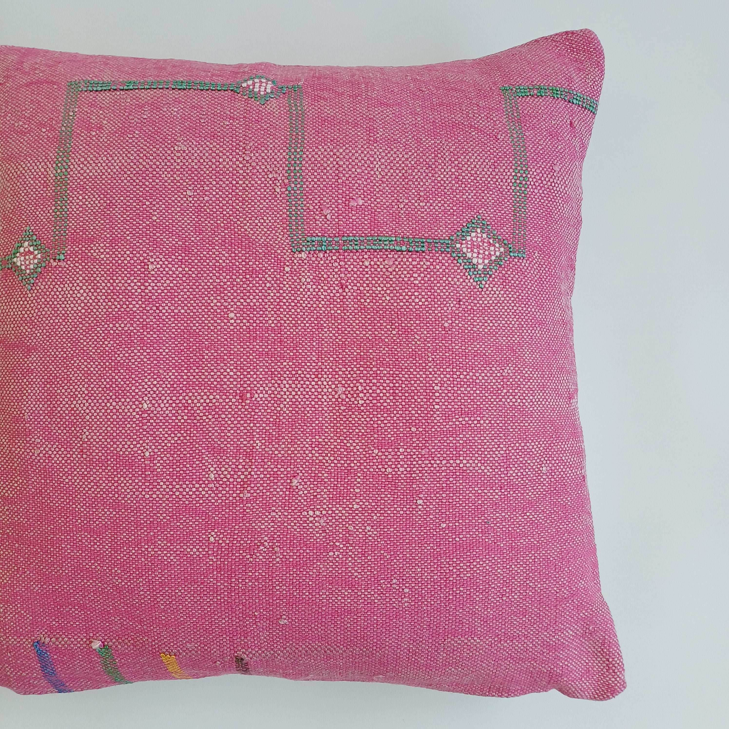 Moroccan Handmade Pink Cactus Silk Cushion Cover 20''x20'' / 50x50 CM