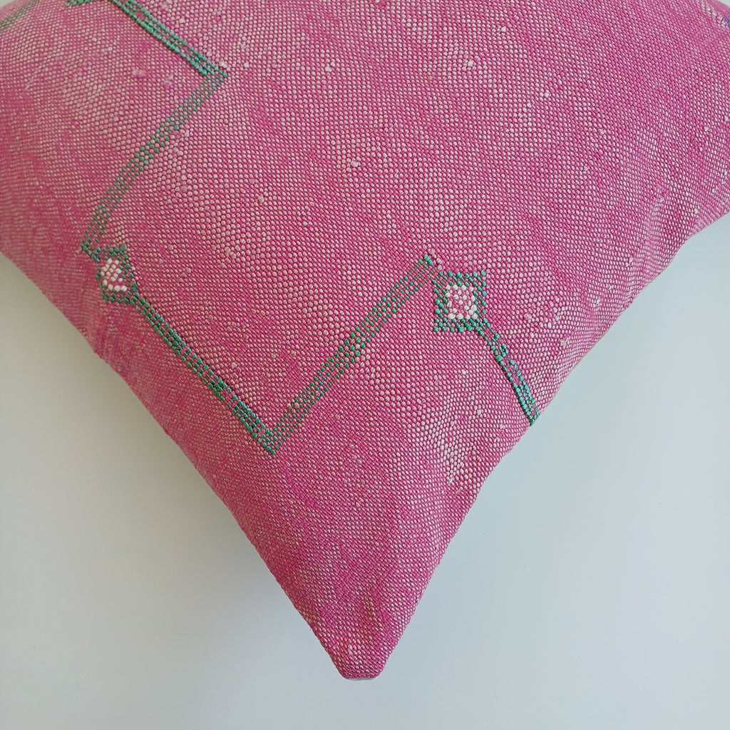 Moroccan Handmade Pink Cactus Silk Cushion Cover 20''x20'' / 50x50 CM