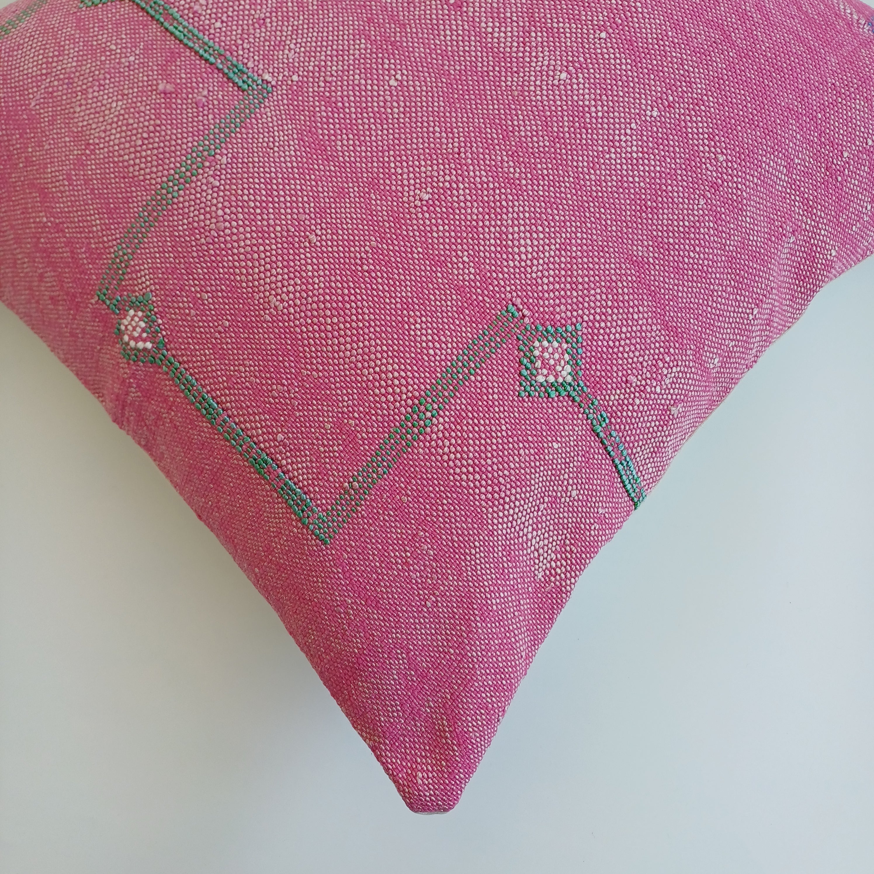 Moroccan Handmade Pink Cactus Silk Cushion Cover 20''x20'' / 50x50 CM