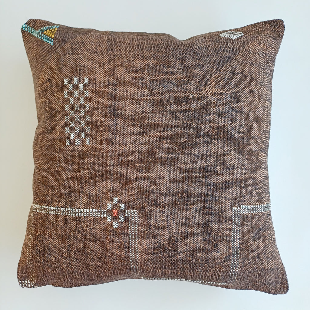 Moroccan Handmade Charcoal Brown Cactus Silk Cushion Cover 20''x20'' / 50x50 CM