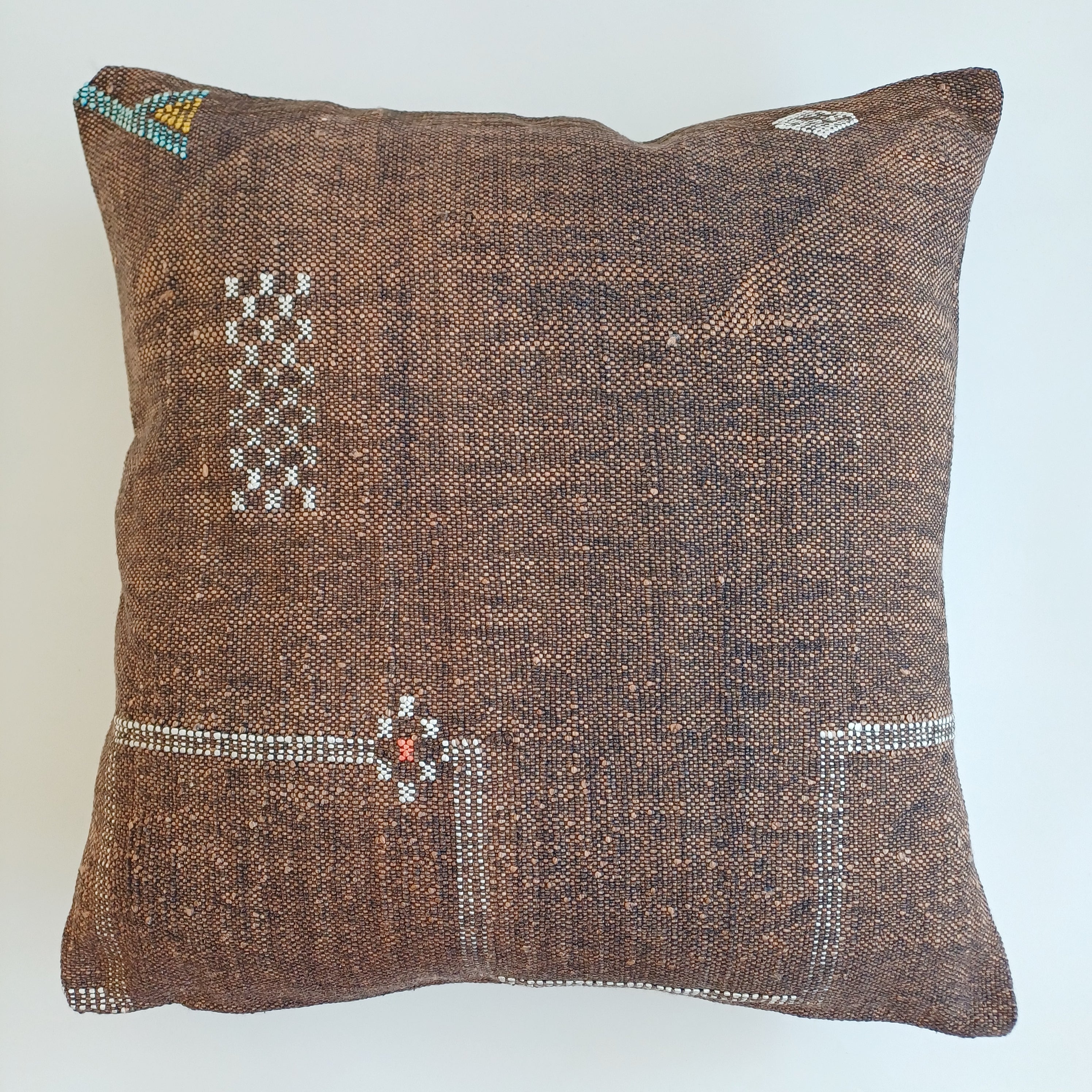 Moroccan Handmade Charcoal Brown Cactus Silk Cushion Cover 20''x20'' / 50x50 CM