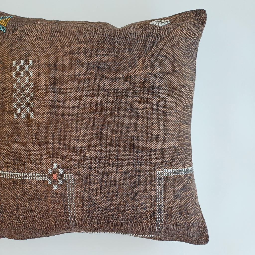 Moroccan Handmade Charcoal Brown Cactus Silk Cushion Cover 20''x20'' / 50x50 CM