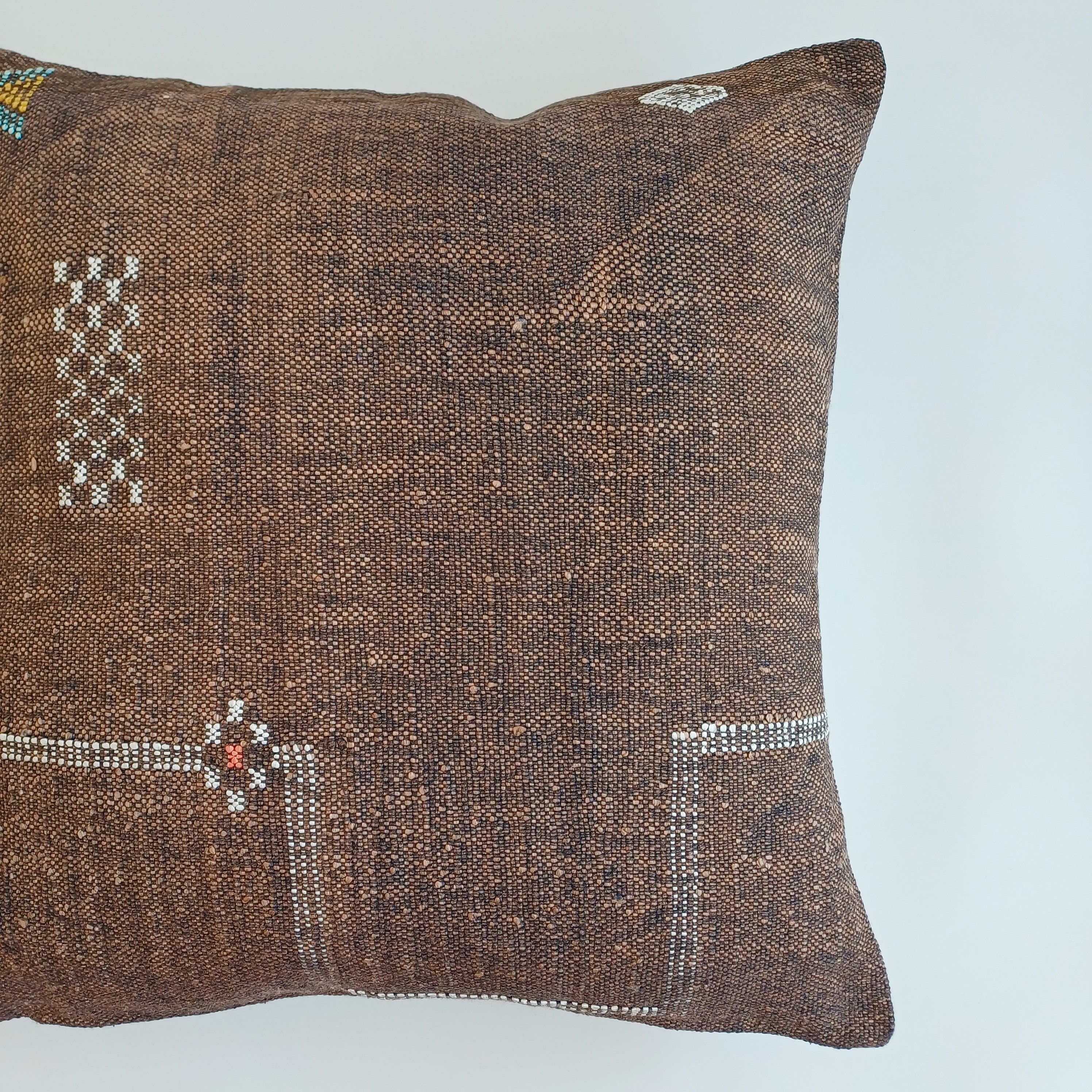 Moroccan Handmade Charcoal Brown Cactus Silk Cushion Cover 20''x20'' / 50x50 CM