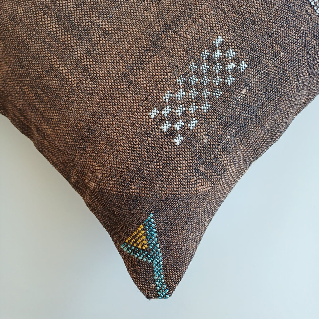 Moroccan Handmade Charcoal Brown Cactus Silk Cushion Cover 20''x20'' / 50x50 CM