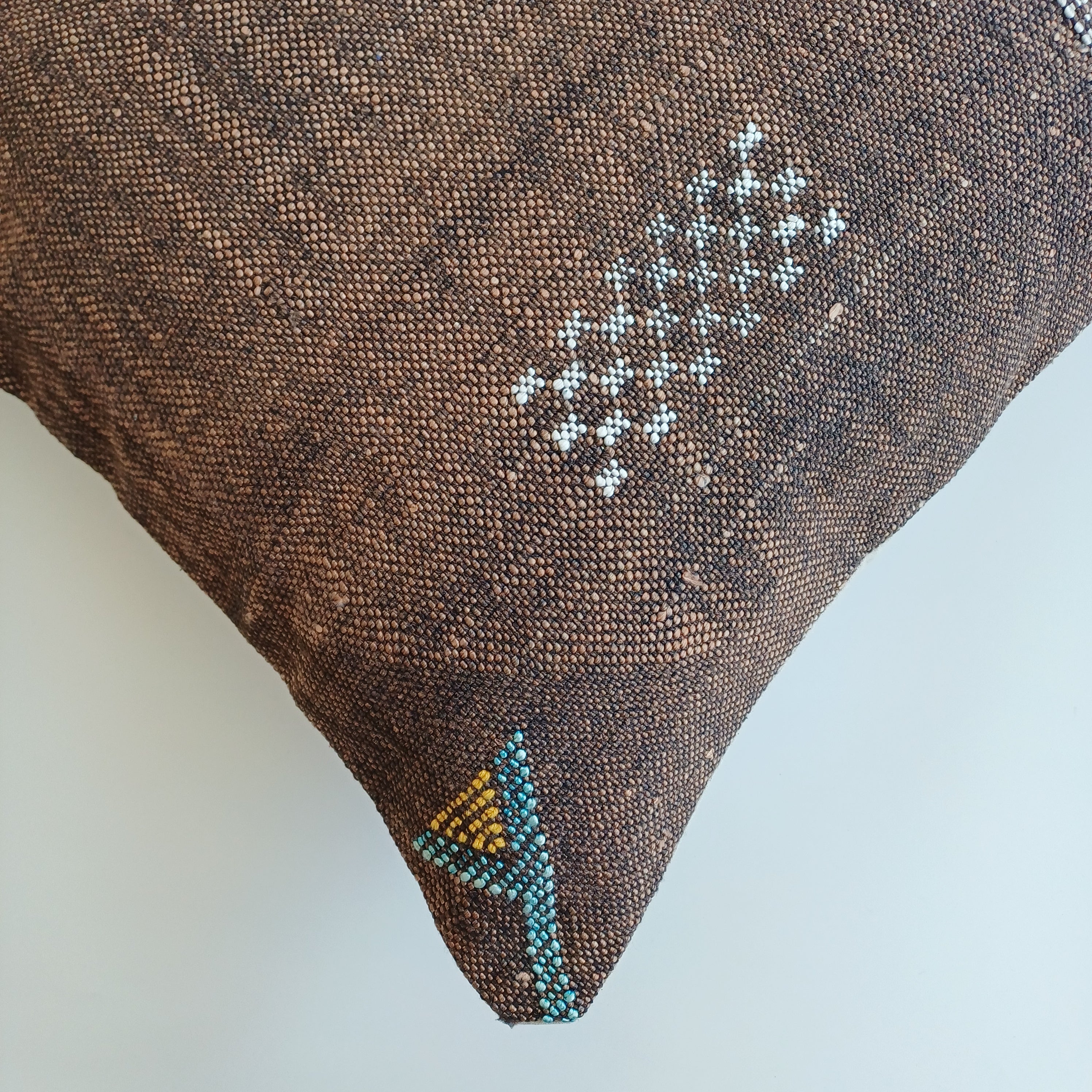 Moroccan Handmade Charcoal Brown Cactus Silk Cushion Cover 20''x20'' / 50x50 CM