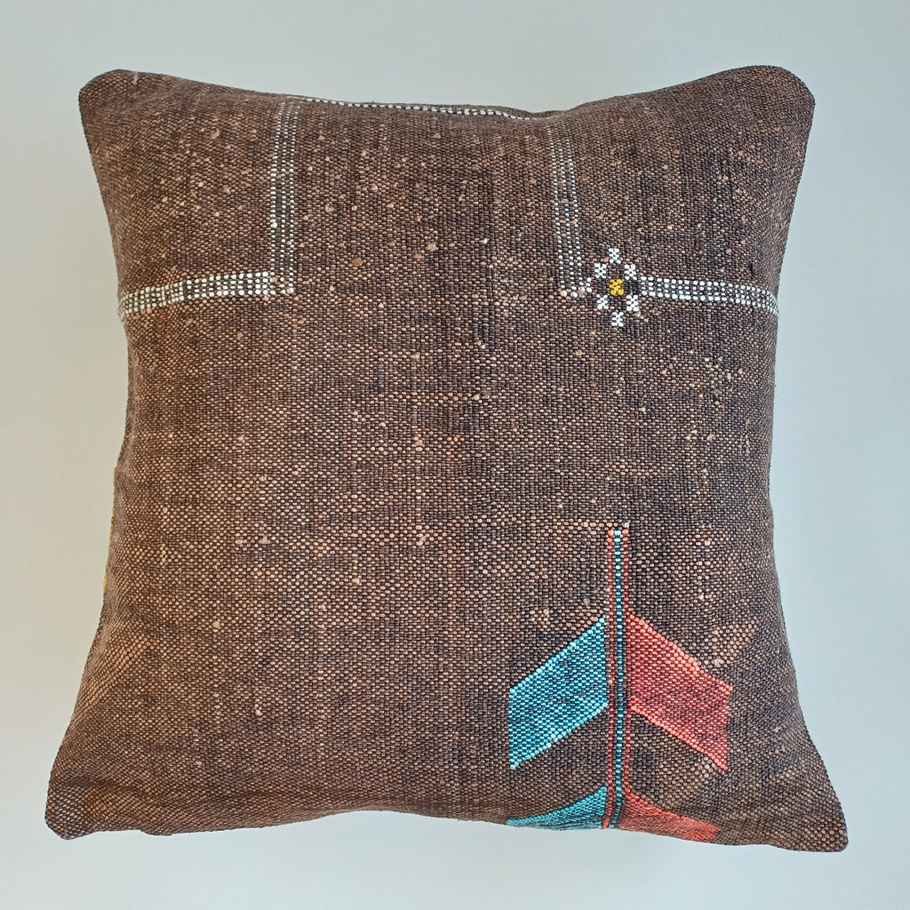 Moroccan Handmade Charcoal Brown Cactus Silk Cushion Cover 19''x19'' / 47x47 CM