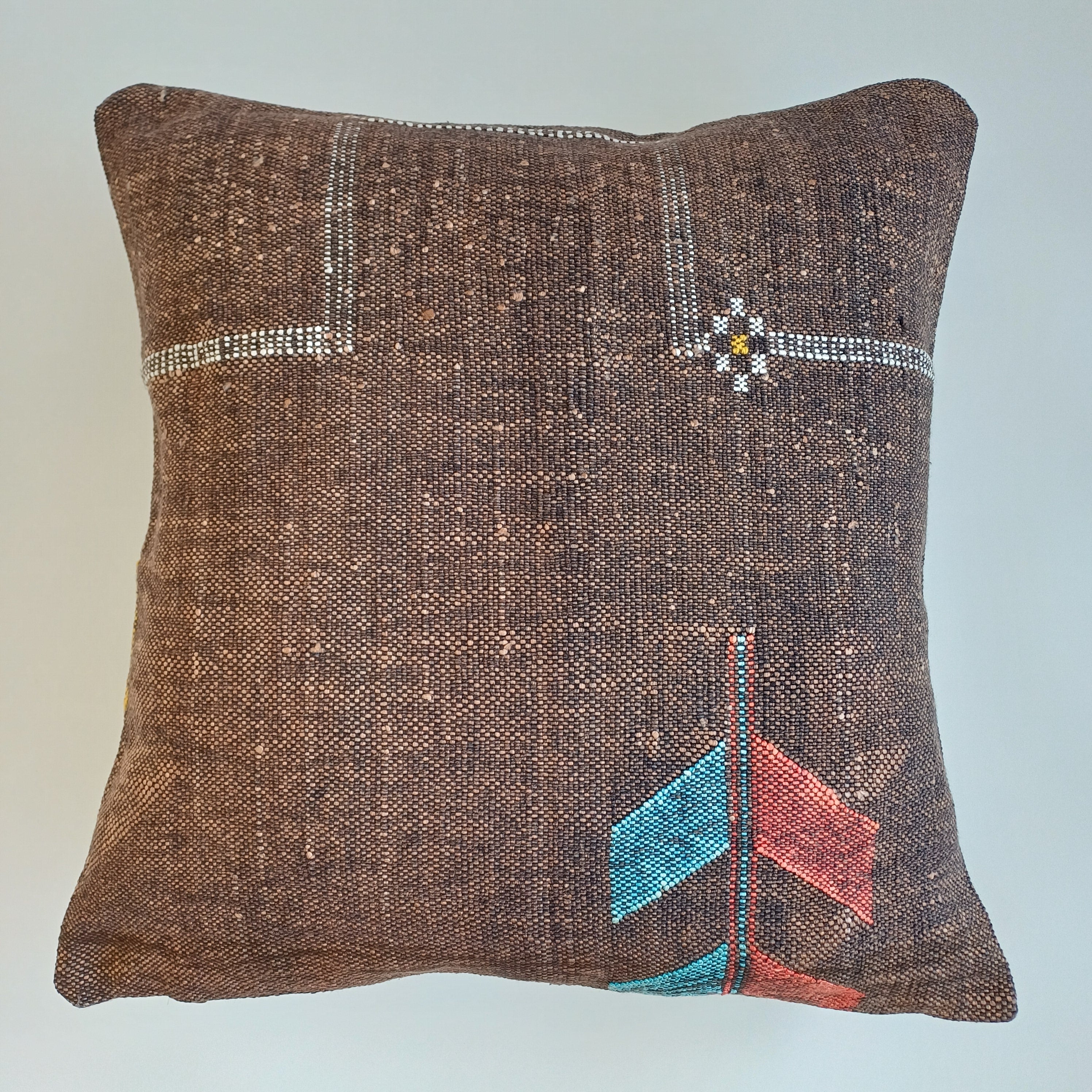 Moroccan Handmade Charcoal Brown Cactus Silk Cushion Cover 19''x19'' / 47x47 CM