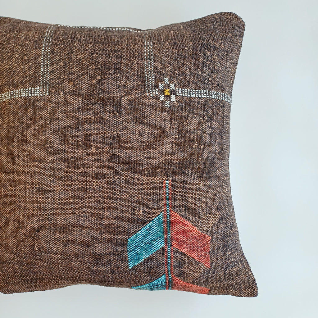 Moroccan Handmade Charcoal Brown Cactus Silk Cushion Cover 19''x19'' / 47x47 CM