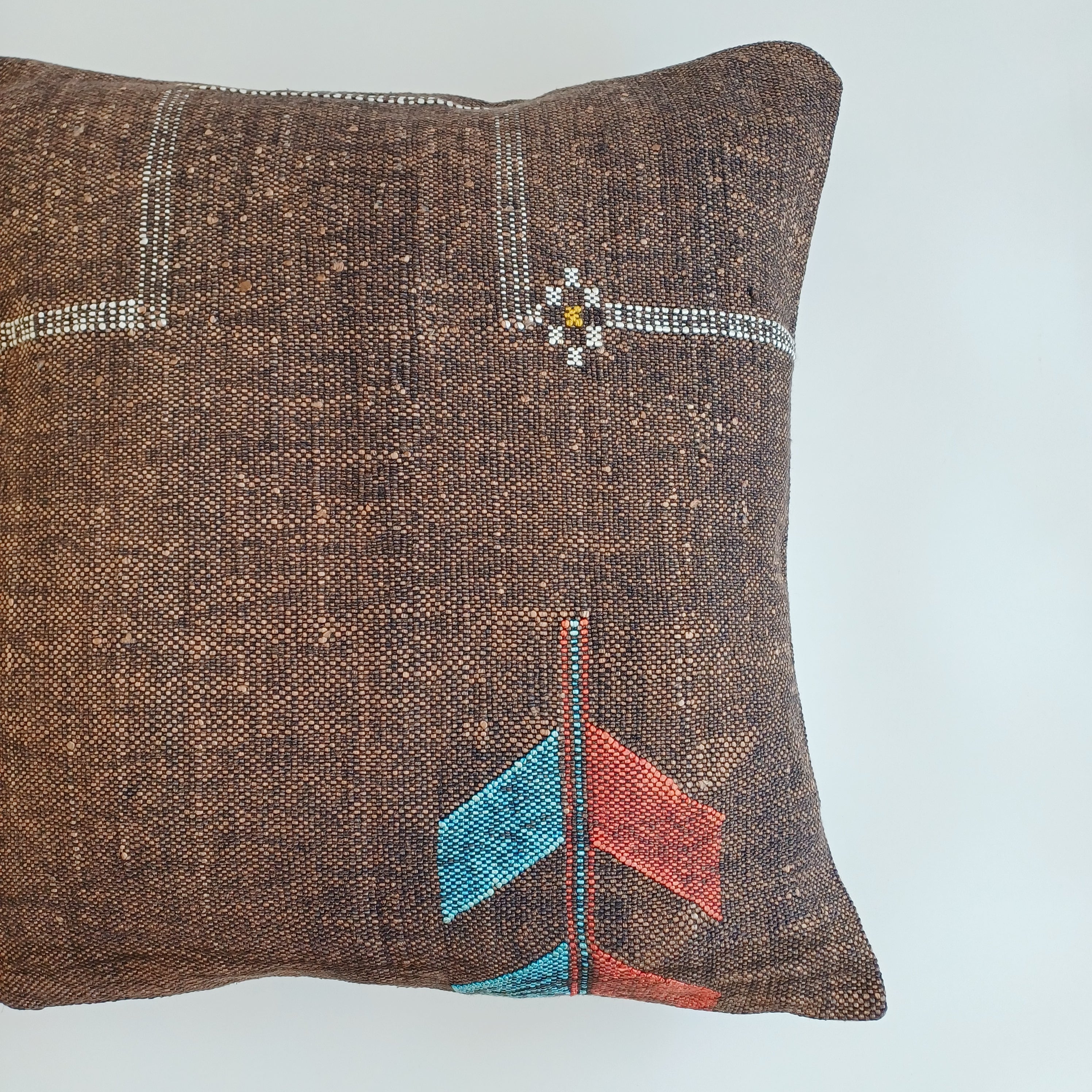 Moroccan Handmade Charcoal Brown Cactus Silk Cushion Cover 19''x19'' / 47x47 CM
