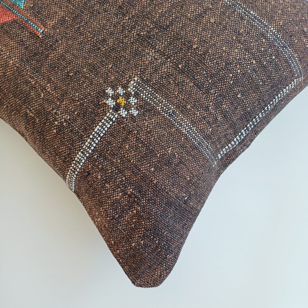 Moroccan Handmade Charcoal Brown Cactus Silk Cushion Cover 19''x19'' / 47x47 CM