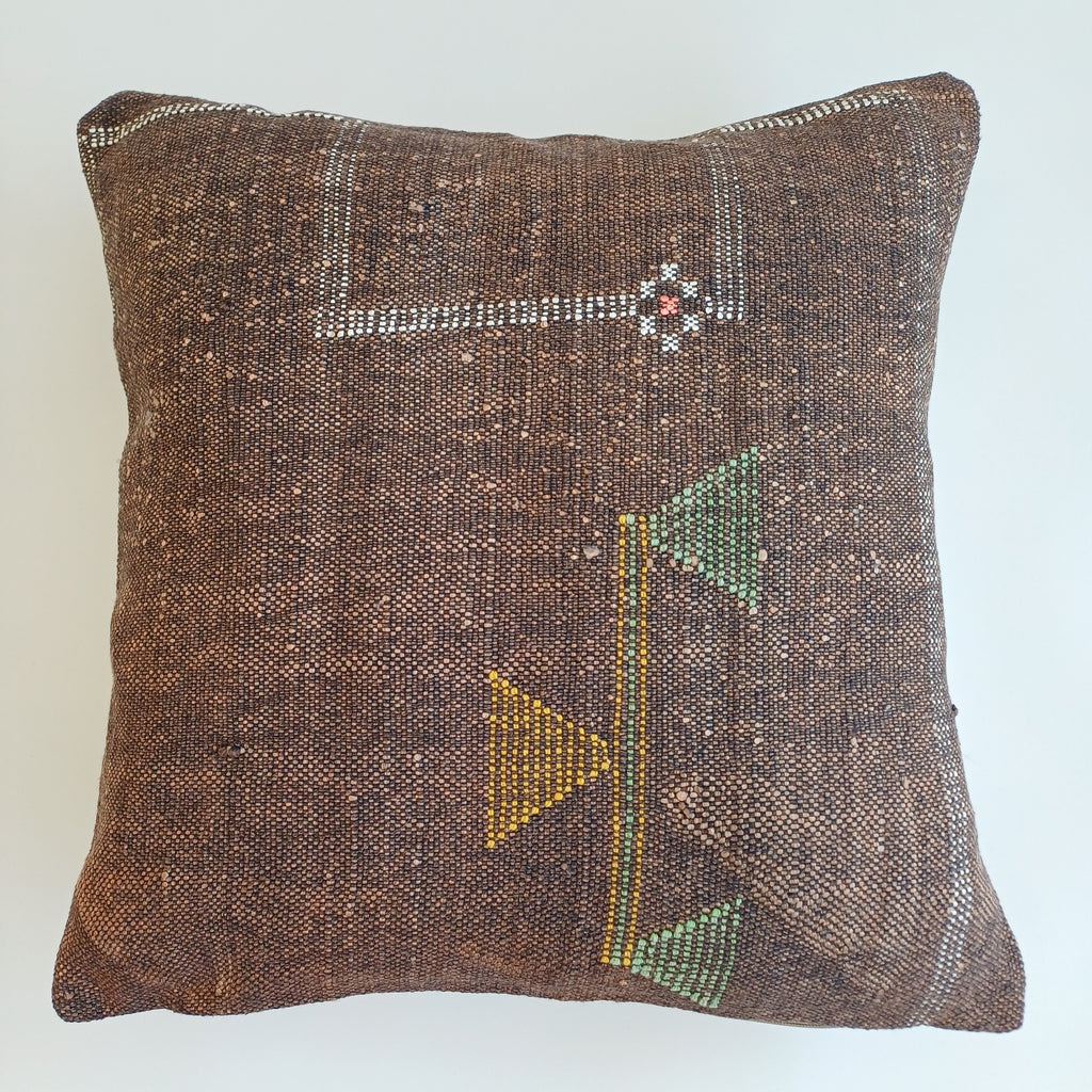 Moroccan Handmade Charcoal Brown Cactus Silk Cushion Cover 19''x19'' / 47x47 CM