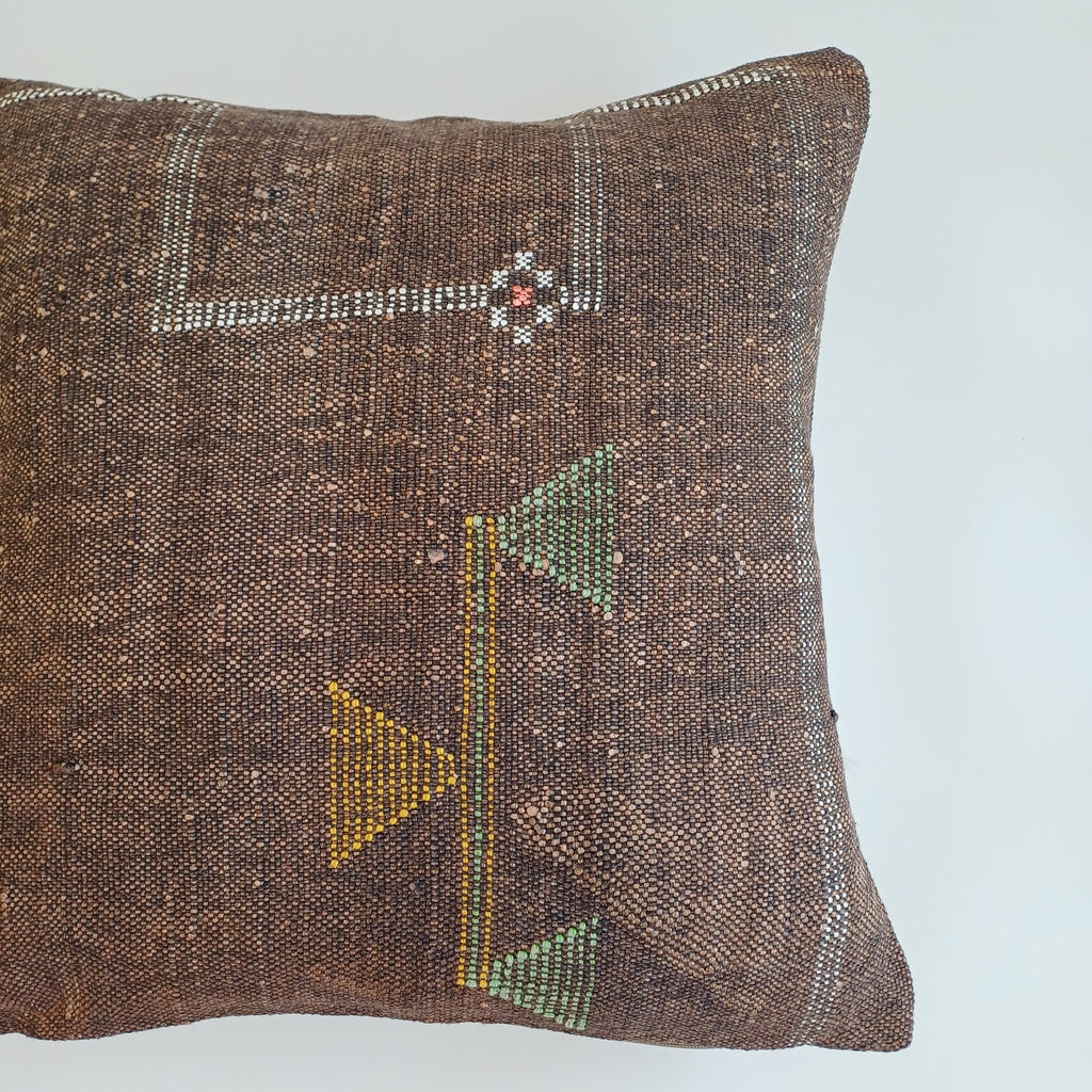 Moroccan Handmade Charcoal Brown Cactus Silk Cushion Cover 19''x19'' / 47x47 CM