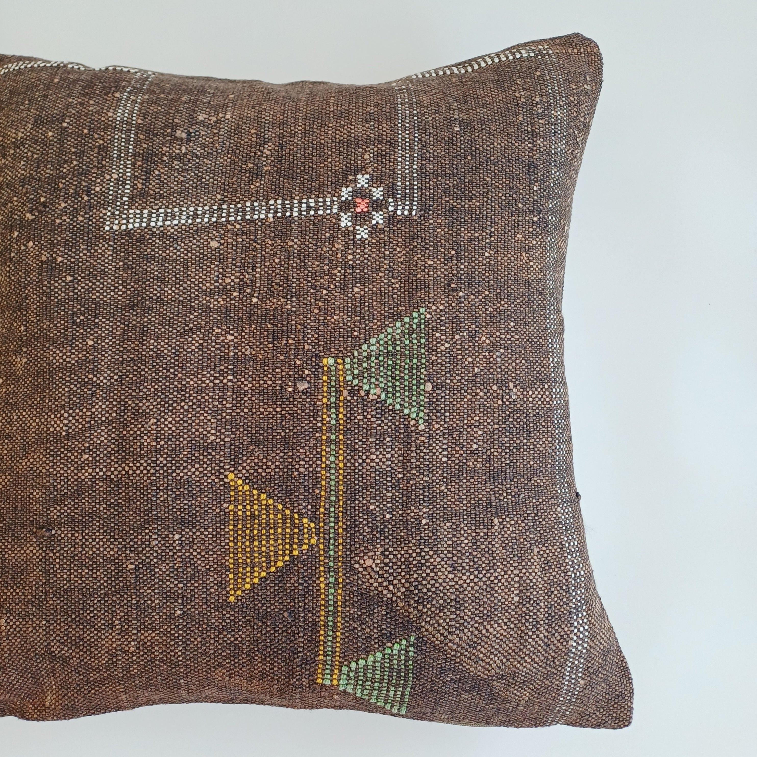 Moroccan Handmade Charcoal Brown Cactus Silk Cushion Cover 19''x19'' / 47x47 CM