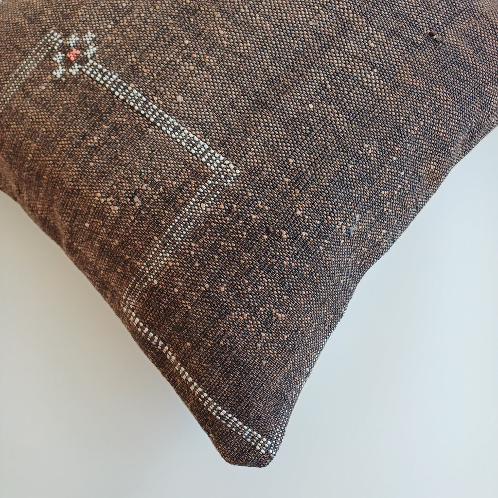 Moroccan Handmade Charcoal Brown Cactus Silk Cushion Cover 19''x19'' / 47x47 CM