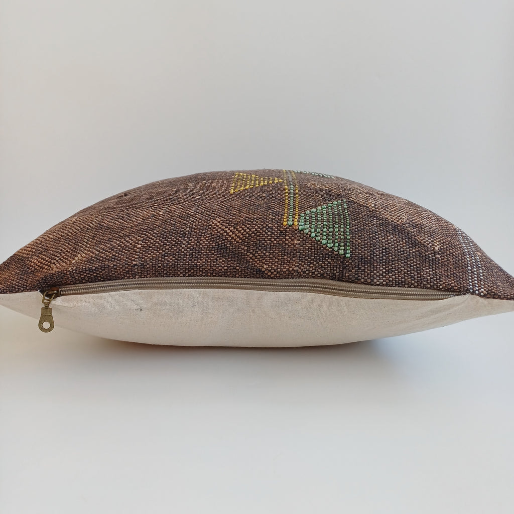 Moroccan Handmade Charcoal Brown Cactus Silk Cushion Cover 19''x19'' / 47x47 CM