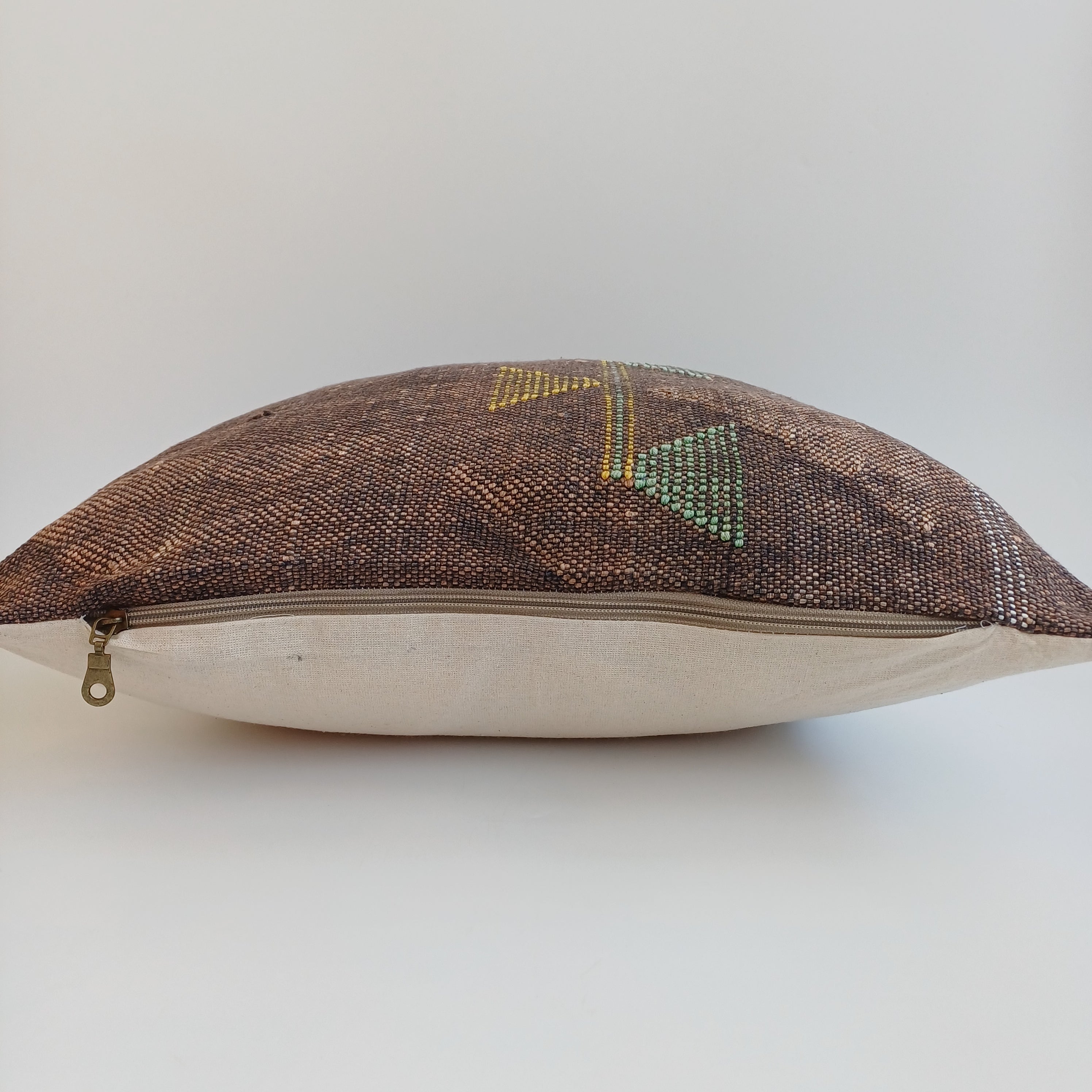 Moroccan Handmade Charcoal Brown Cactus Silk Cushion Cover 19''x19'' / 47x47 CM