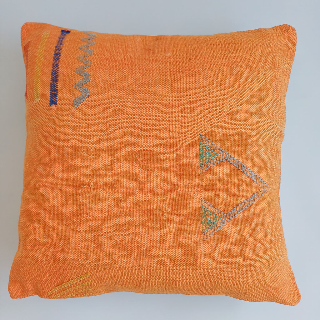 Moroccan Handmade Sunset Orange Cactus Silk Cushion Cover 20''x20'' / 50x50 CM