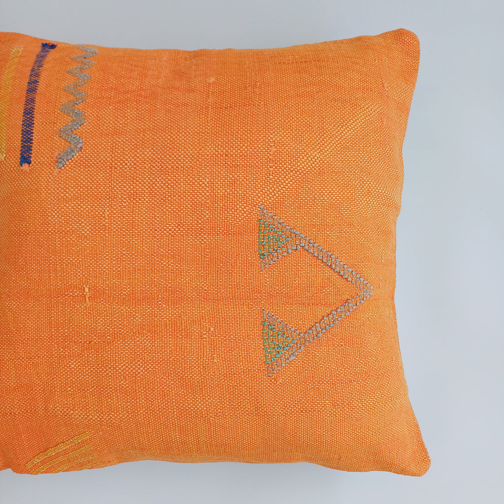 Moroccan Handmade Sunset Orange Cactus Silk Cushion Cover 20''x20'' / 50x50 CM