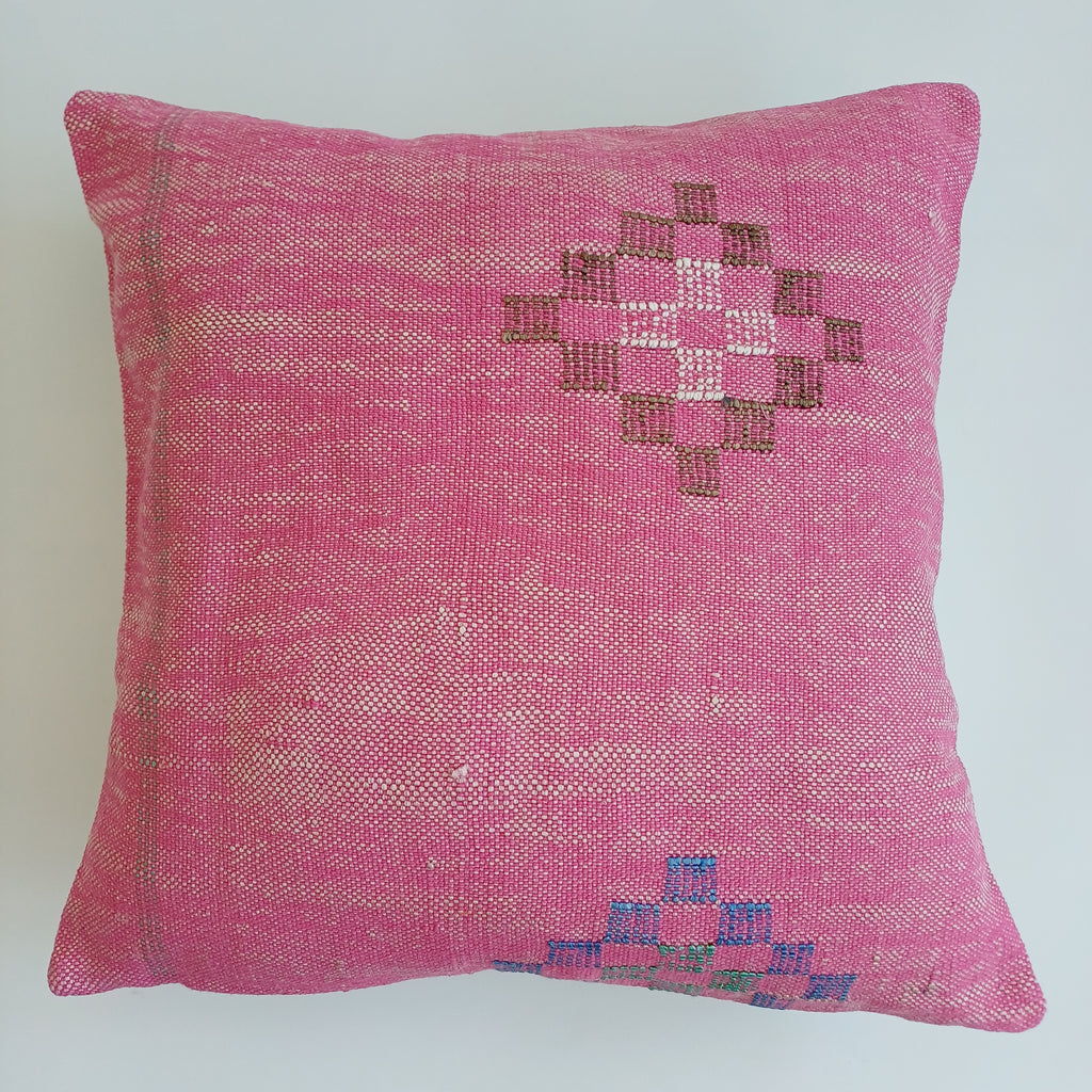 Moroccan Handmade Pink Cactus Silk Cushion Cover 20''x20'' / 50x50 CM