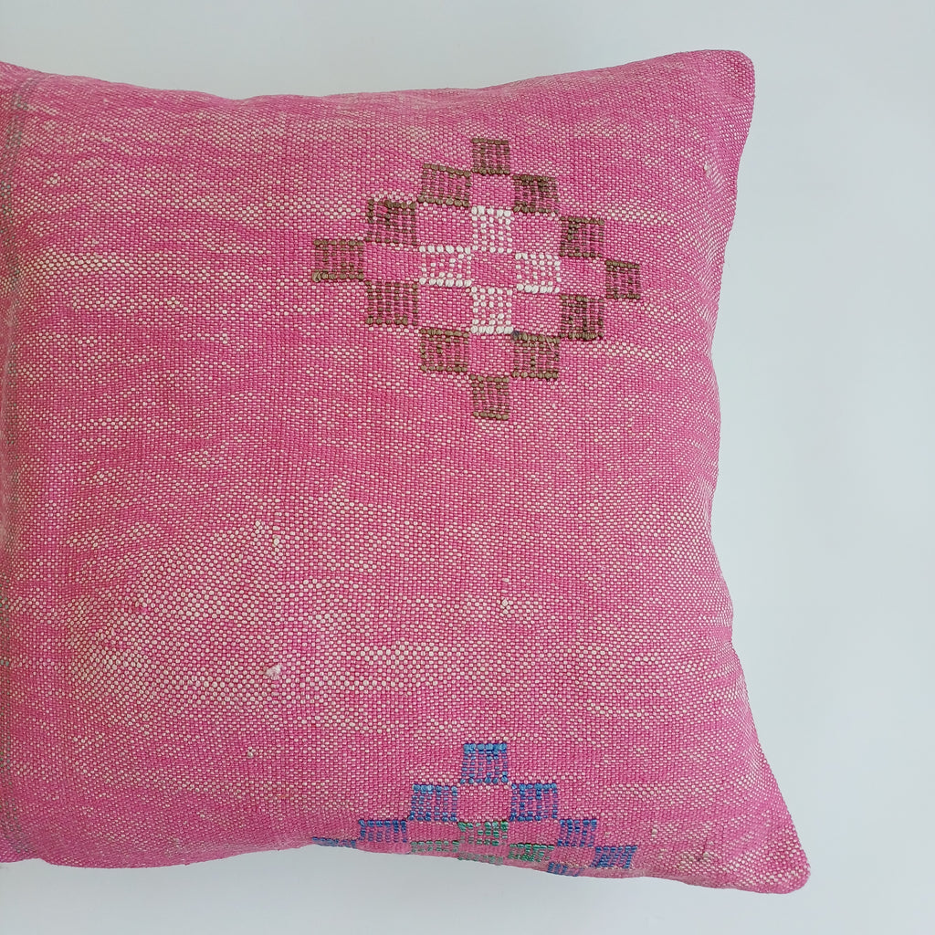 Moroccan Handmade Pink Cactus Silk Cushion Cover 20''x20'' / 50x50 CM